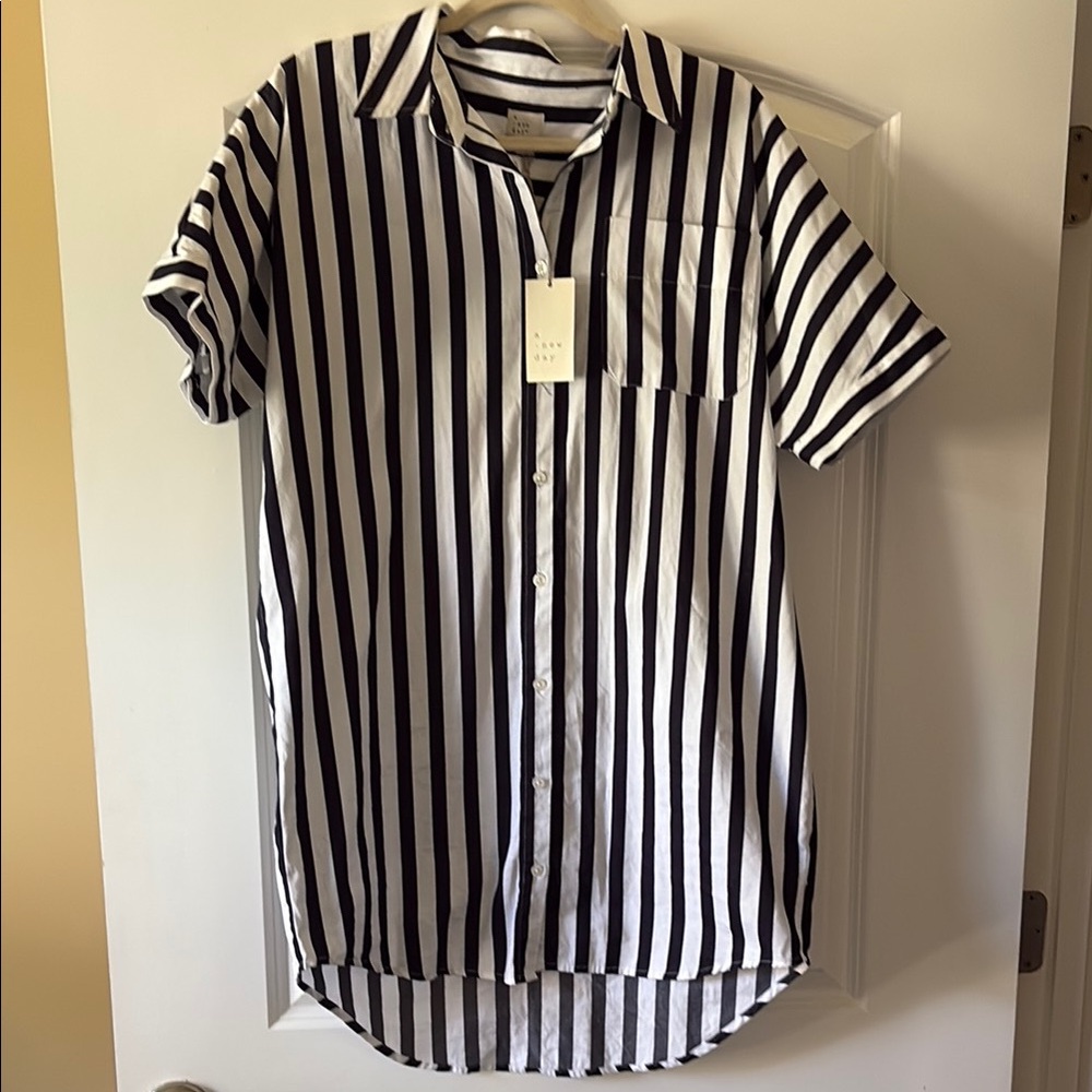 A New Day Black and White Midi Shirt Dress